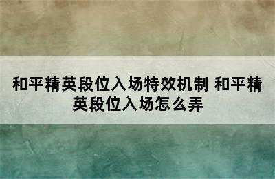 和平精英段位入场特效机制 和平精英段位入场怎么弄